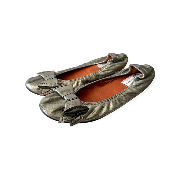 Lanvin Classic Ballerina Flats with Oversized Bows. Pewter leather. - Picture 3 of 13